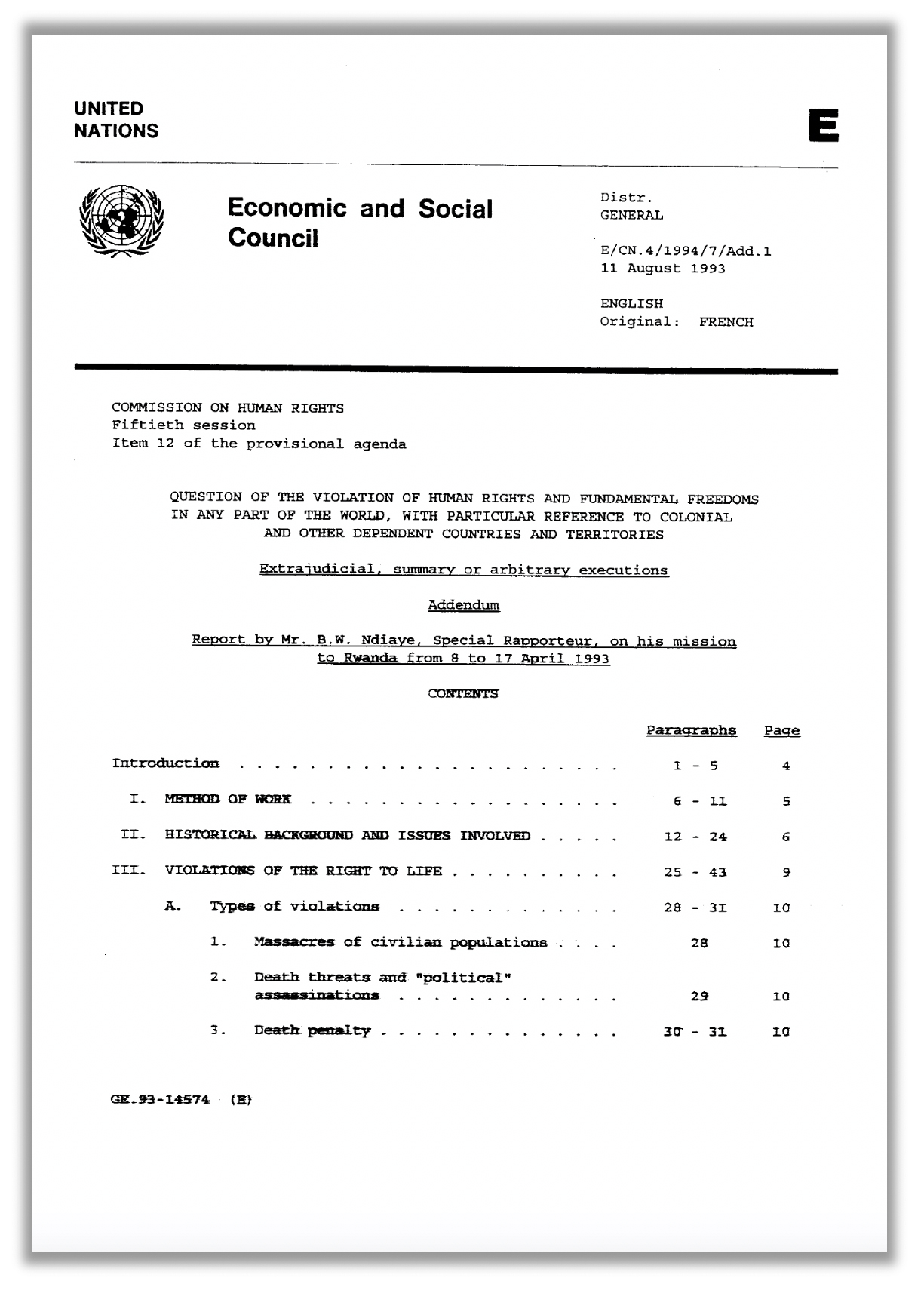 UN Rapporteur 1993