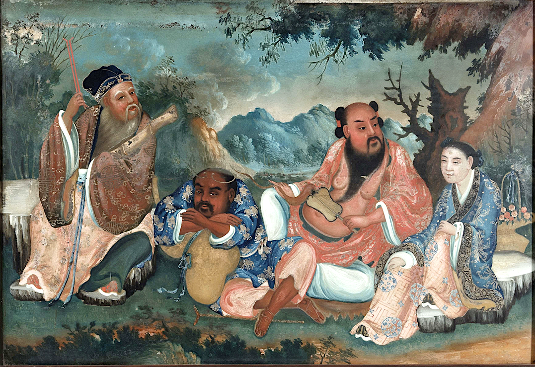 Glass Painting - Lan Caihe as an adolescent