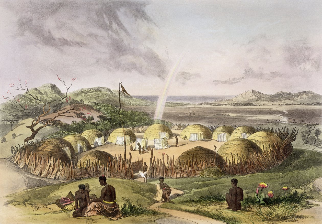 George French Angas - Zulu Kraal near Umlazi - Lithograph, 1849