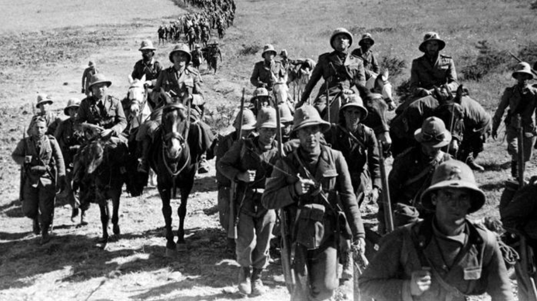 Italian troops marching in Ethiopia, 1935-36. Italian troops marching in Ethiopia, 1935-36.