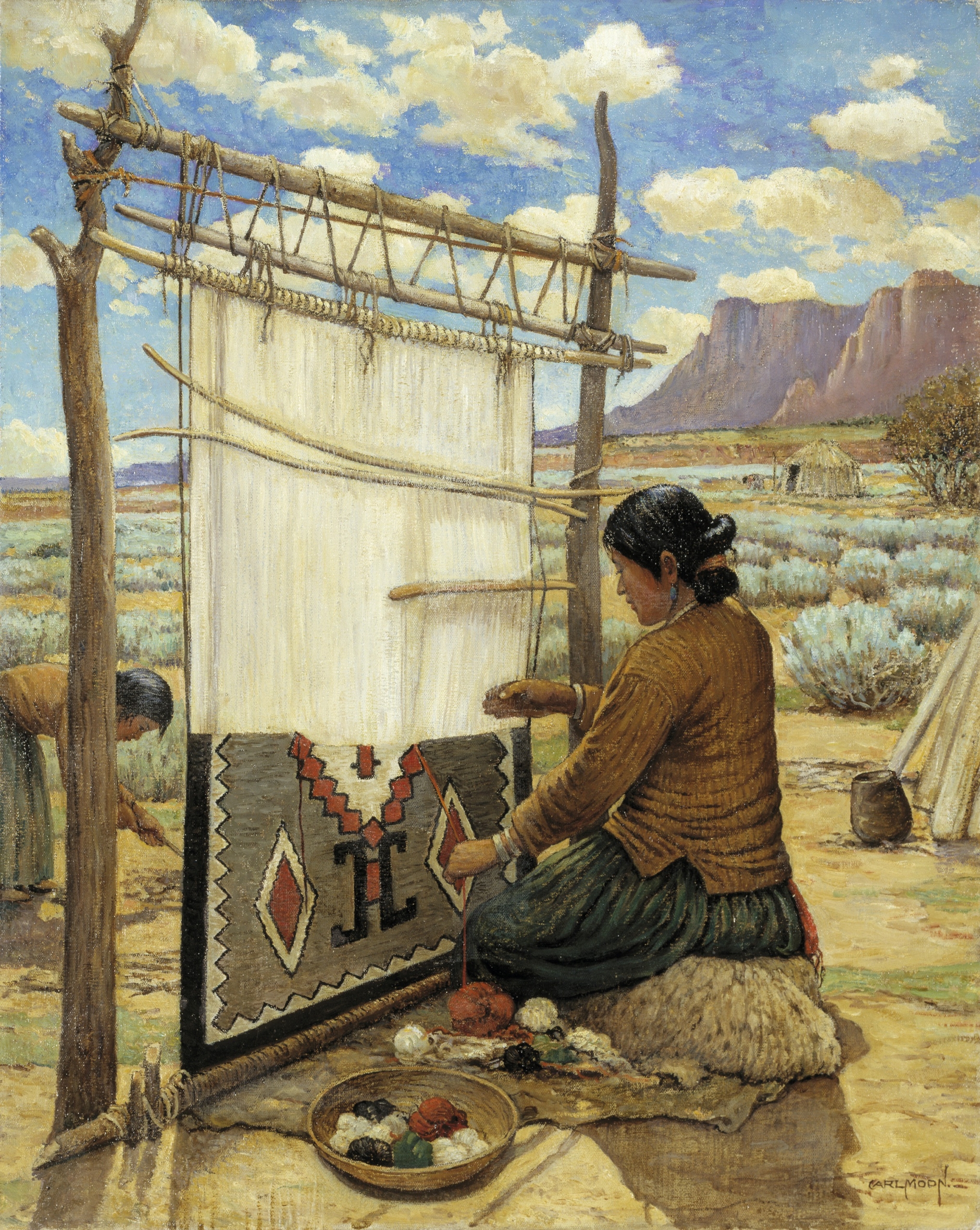 Oil painting Navajo Weaver painting by Moon