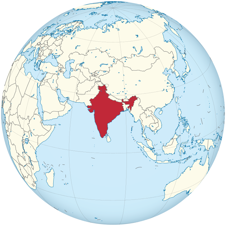 India on the globe