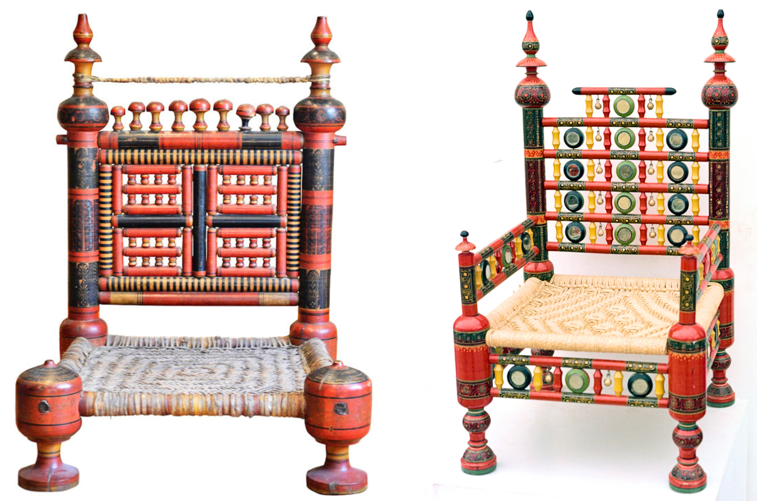 Pakistani Pidhas Left: antique pidha from Chiniot, Pakistan, at The South Asia Collection. © The SADACC Trust. Right: vintage pidha made in Dera Ismail Khan, Pakistan. Photo: Robert Harding / Alamy.