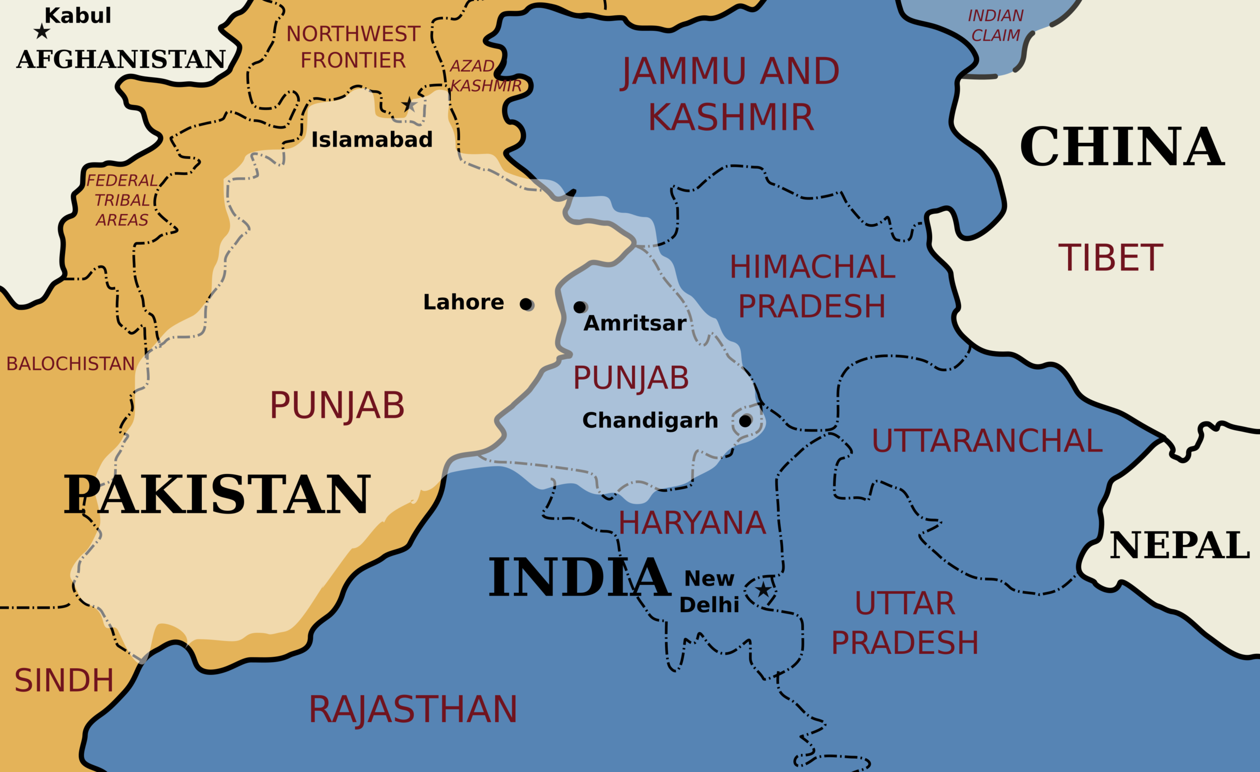 Punjab modern map, Wikimedia Commons