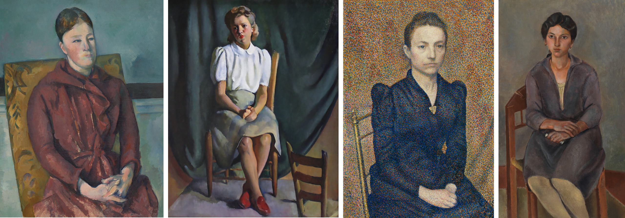 Paul Cézanne, Madame Cézanne in a Yellow Chair, 1888-90, The Art Institute of Chicago, IL, USA. Irma Cook (18991984), Young Woman Seated in a Chair with a Green Backdrop, The Johnson Collection Gallery, Spartanburg, South Carolina, USA. Georges Lemmen, Portrait of the Artist’s Sister, 1891, The Art Institute of Chicago, IL, USA. Maurice Sterne, Portrait of Lucia, ca. 1928, Whitney Museum of American Art, New York, USA. Paul Cézanne, Madame Cézanne in a Yellow Chair, 1888-90, The Art Institute of Chicago, IL, USA. Irma Cook (18991984), Young Woman Seated in a Chair with a Green Backdrop, The Johnson Collection Gallery, Spartanburg, South Carolina, USA. Georges Lemmen, Portrait of the Artist’s Sister, 1891, The Art Institute of Chicago, IL, USA. Maurice Sterne, Portrait of Lucia, ca. 1928, Whitney Museum of American Art, New York, USA.