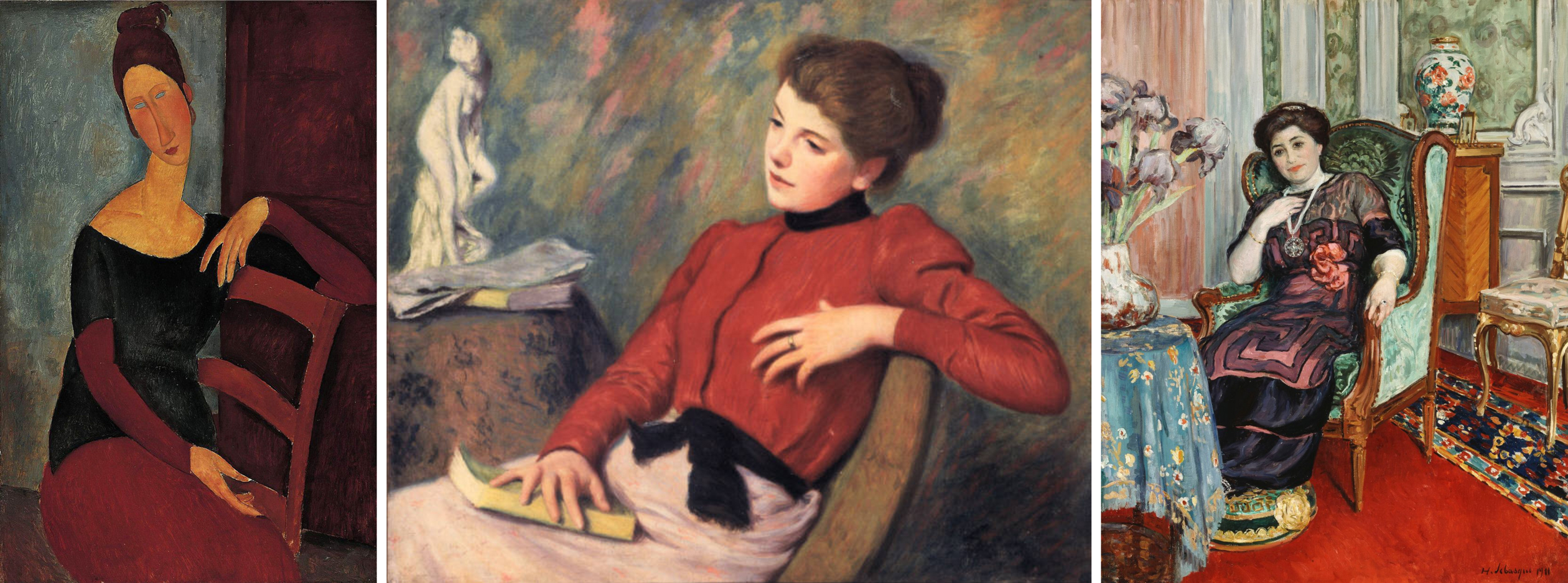 Amedeo Modigliani, Jeanne seated with the arm resting on the back of the chair, 1918 (?), Norton Simon Museum, Pasadena, California, USA. Federico Zandomeneghi, Riflessione. Figura femminile seduta, ca. 1895, Castello Visconteo, Musei Civici di Pavia, Italy. Henri Lebasque, A Woman Sitting In A Chair (Femme Assis Dans Un Fauteuil), 1911, private collection. Amedeo Modigliani, Jeanne seated with the arm resting on the back of the chair, 1918 (?), Norton Simon Museum, Pasadena, California, USA. Federico Zandomeneghi, Riflessione. Figura femminile seduta, ca. 1895, Castello Visconteo, Musei Civici di Pavia, Italy. Henri Lebasque, A Woman Sitting In A Chair (Femme Assis Dans Un Fauteuil), 1911, private collection.