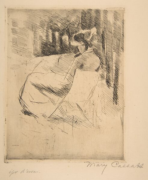 Mary Cassatt (Pittsburgh, Pennsylvania 1844–1926 Le Mesnil-Théribus, Oise), The Folding Chair, etching, ca. 1883. The MET, New York, USA.