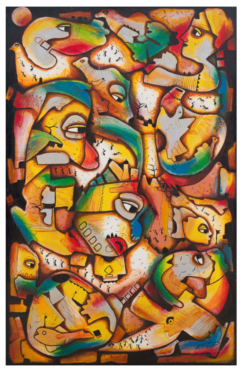 Ubuntu I by South African artist Billy (Joshua) Molokeng (b. 1949). Oil on canvas. Strauss & Co., Johannesburg / Cape Town, SA. Ubuntu I by South African artist Billy (Joshua) Molokeng (b. 1949). Oil on canvas. Strauss & Co., Johannesburg / Cape Town, SA.