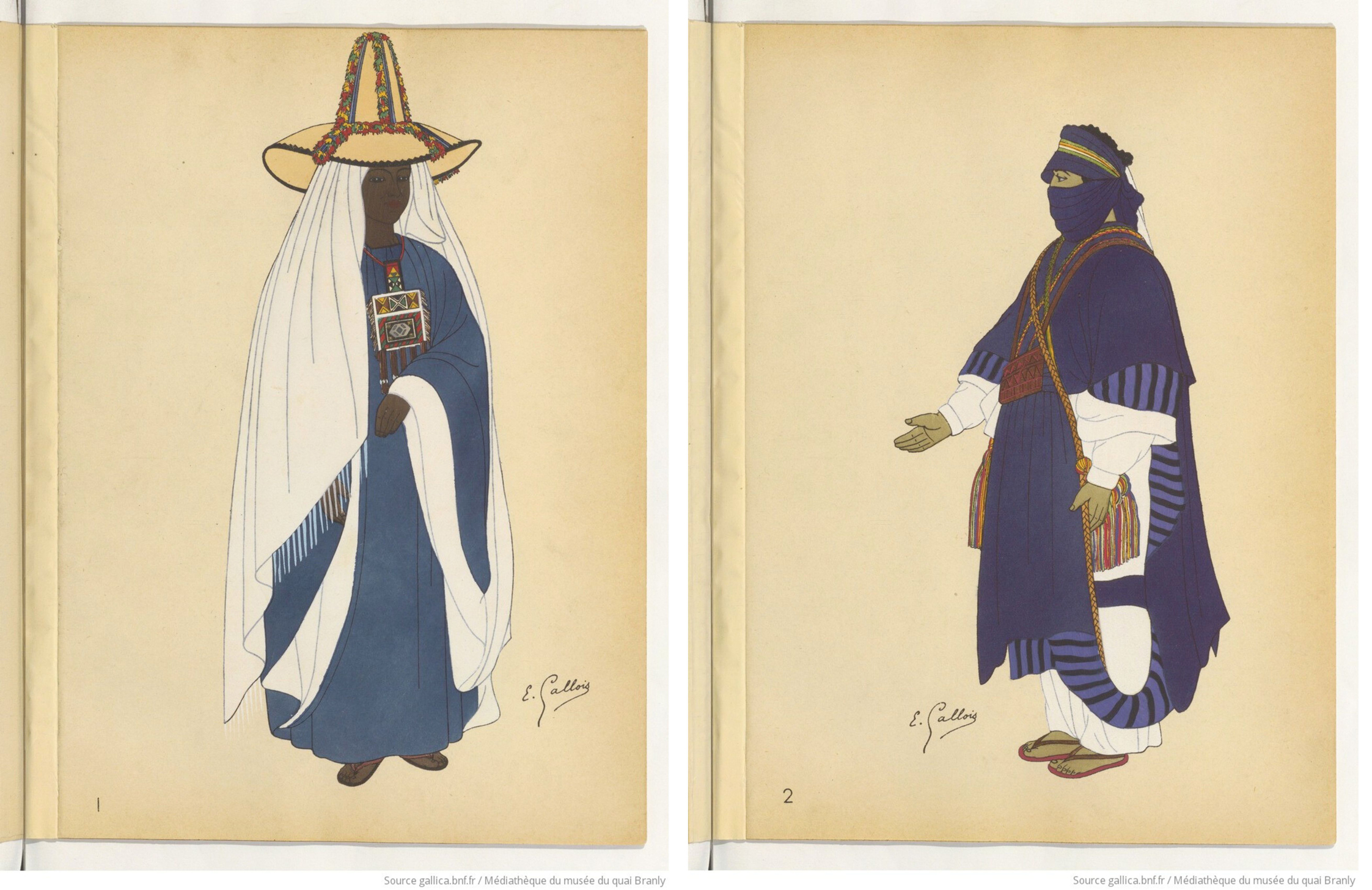 Femme Touarègue de Tombouctou et Touareg du Hoggar, Costumes de l'Union française par Emile Gallois; préface de Marcel Griaule, 1946. Source: Médiathèque du Musée du Quai Branly, Paris, France.