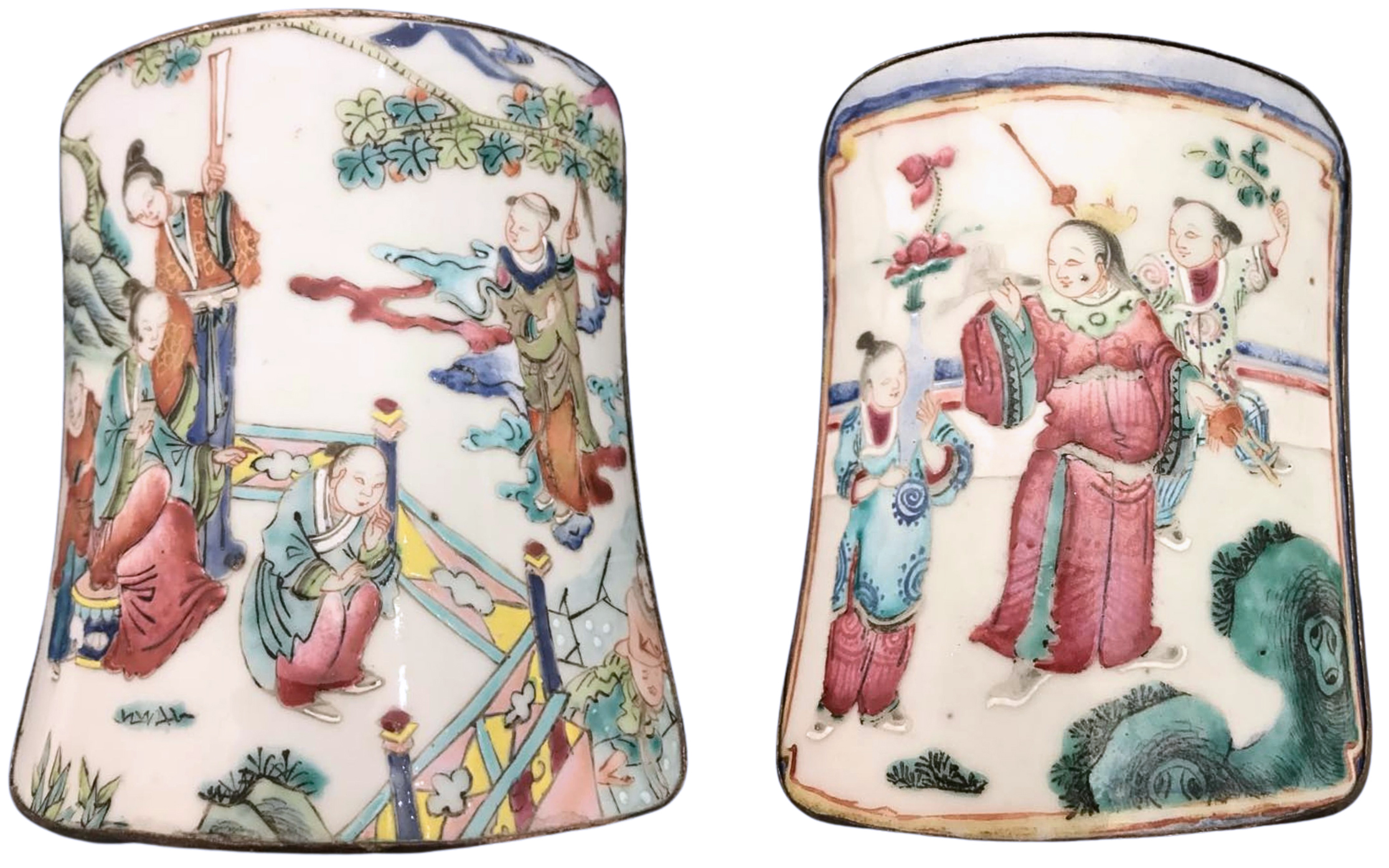 Two medium-sized shard boxes made with silver-plated copper. The lids of both boxes are made from shards of famille verte porcelain vases from the late 18th century. My collection. Two medium-sized shard boxes made with silver-plated copper. The lids of both boxes are made from shards of famille verte porcelain vases from the late 18th century. My collection.