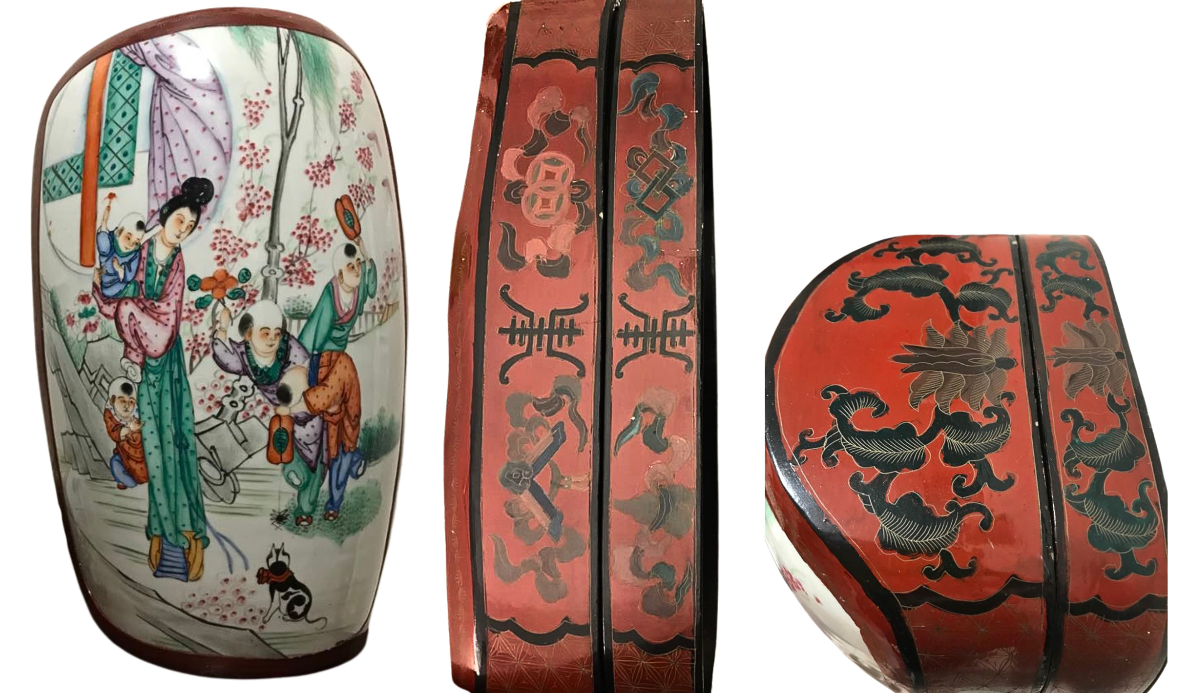 Very large shard box made of lacquered, hand-decorated papier-mâché. The shard originates from a giant 19th-century vase. Very large shard box made of lacquered, hand-decorated papier-mâché. The shard originates from a giant 19th-century vase.