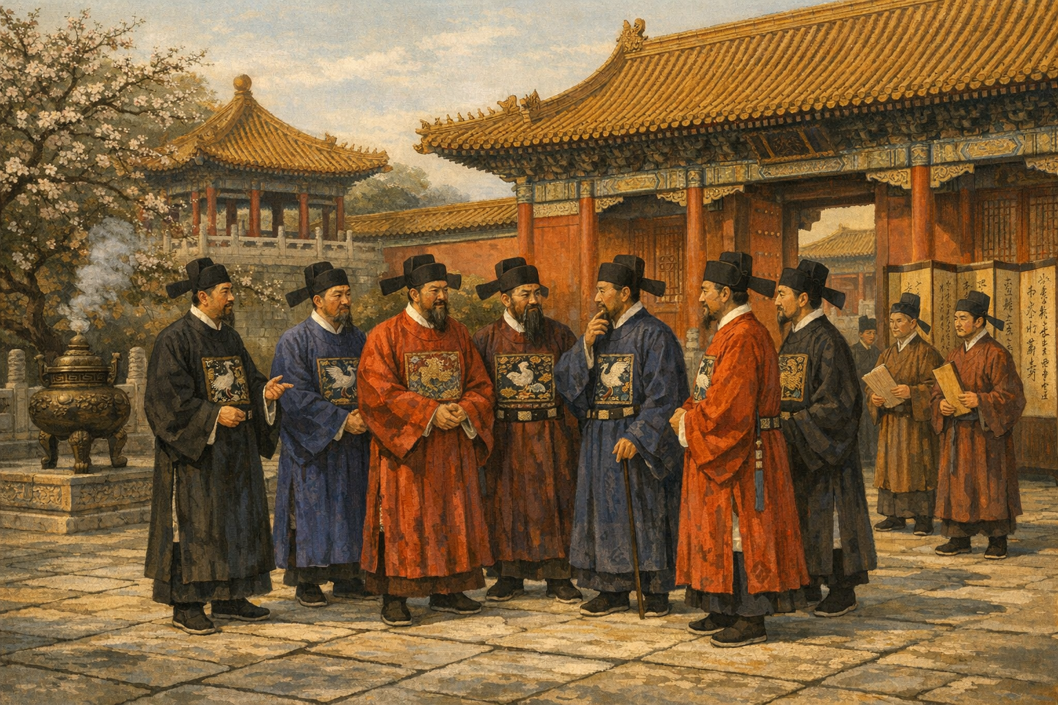 Literati in an outer courtyard of the Forbidden City Literati in an outer courtyard of the Forbidden City