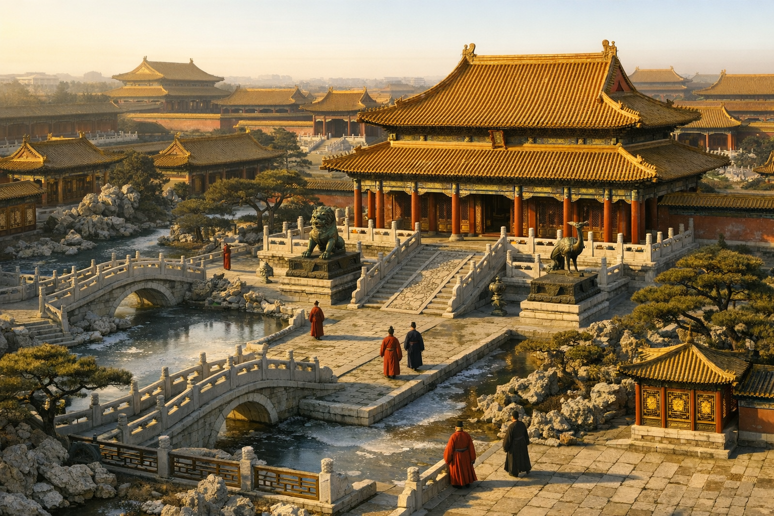 An AI-generated illustration of the Imperial City in the late Ming dynasty.