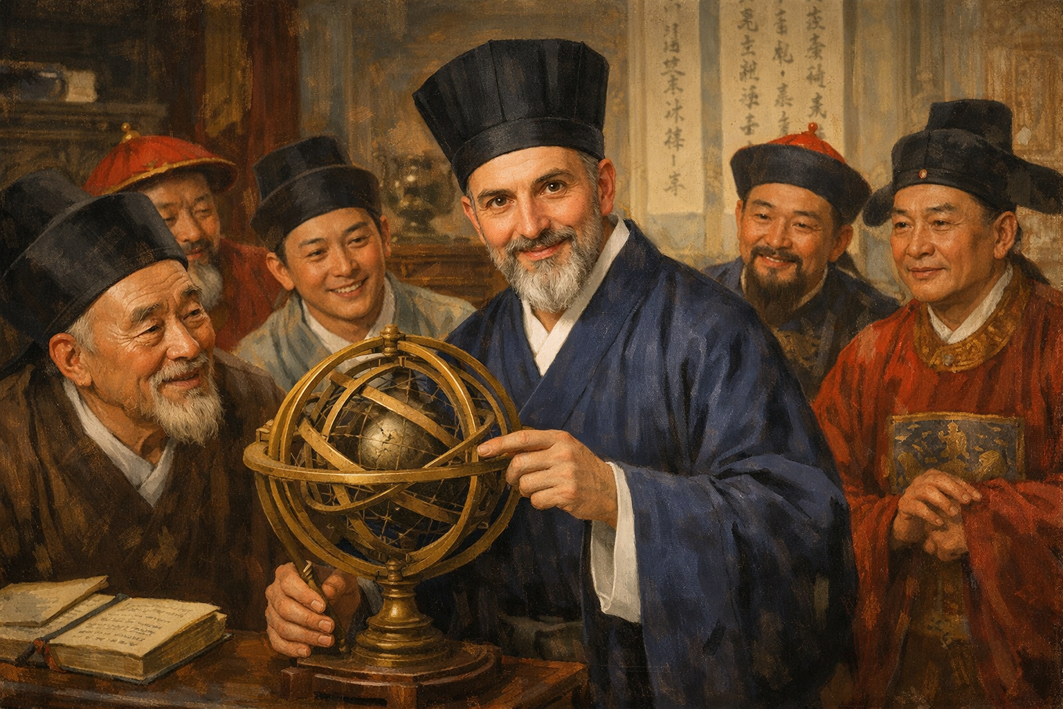 Matteo Ricci explaining the structure and functioning of an armillary sphere