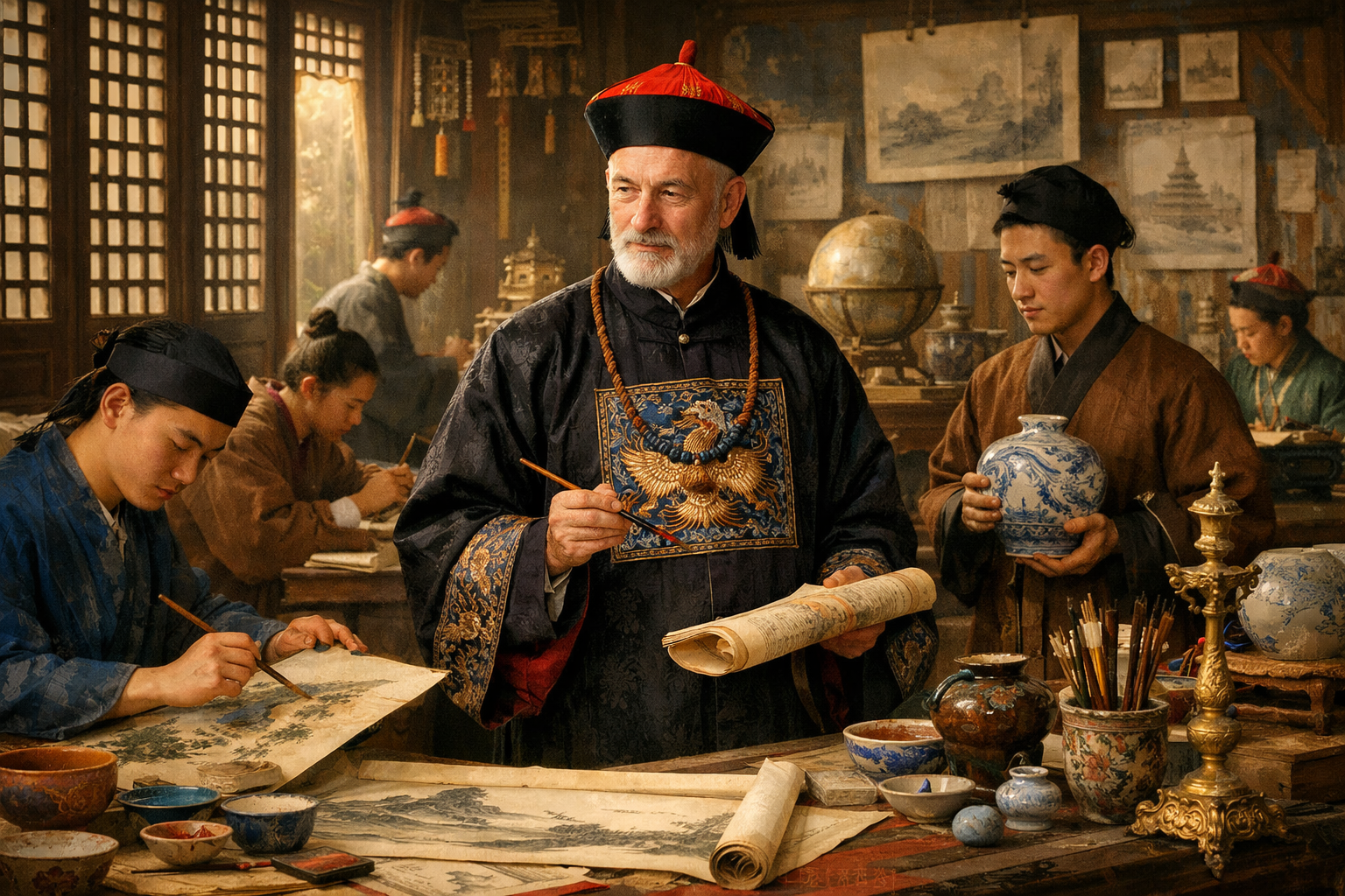 Giuseppe Castiglione overseeing the Imperial Workshops