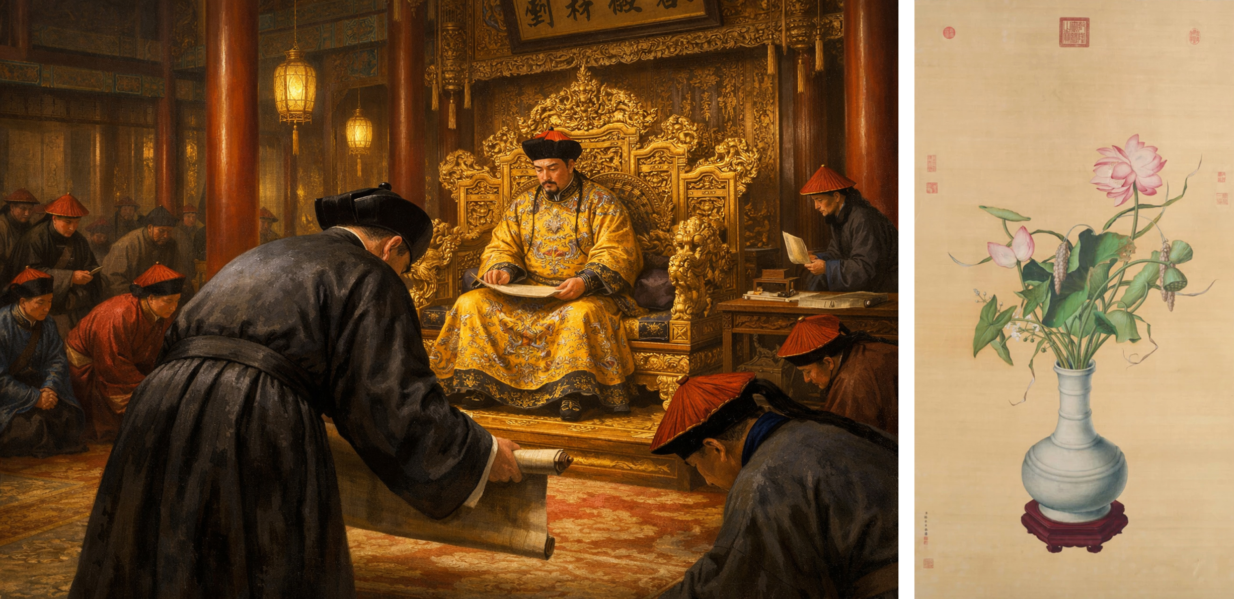 Castiglione presenting his scroll to the Emperor