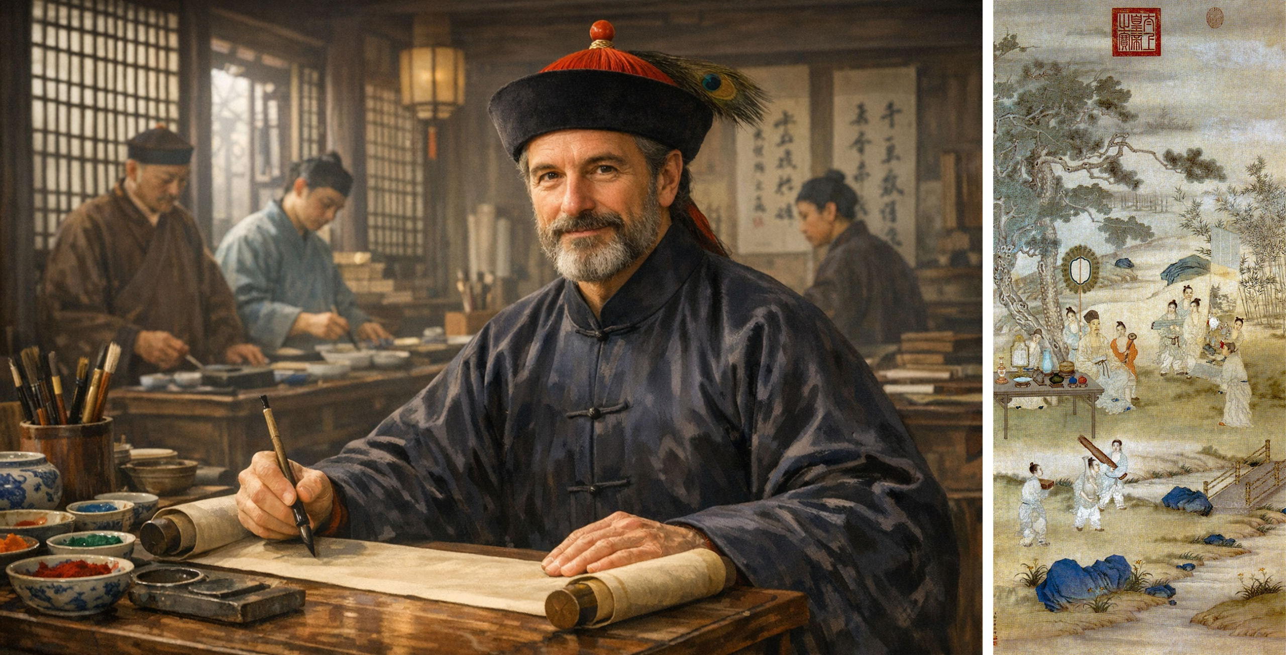 Castiglione painting a handscroll