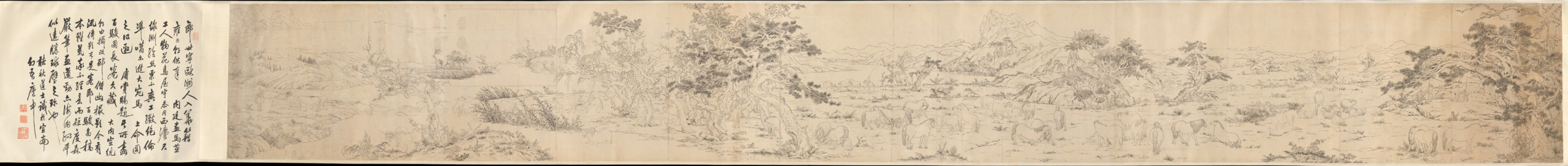 Giuseppe Castiglione (Lang Shining 郎世寧), One Hundred Horses, preparatory draft.