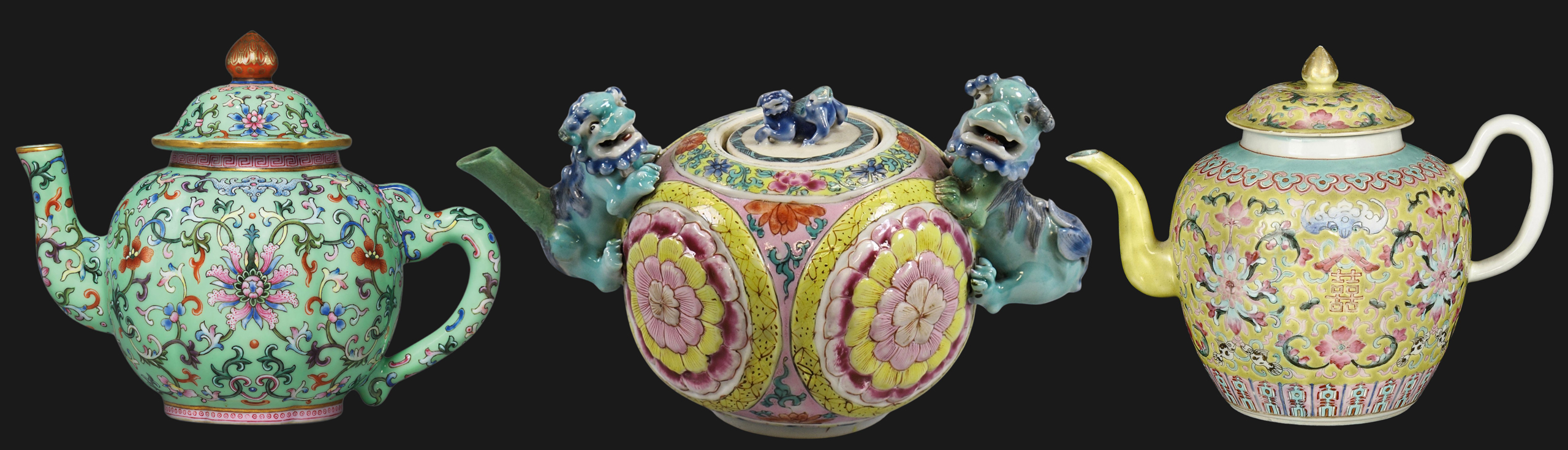 3 Famille Rose Teapots 3 Famille Rose Teapots