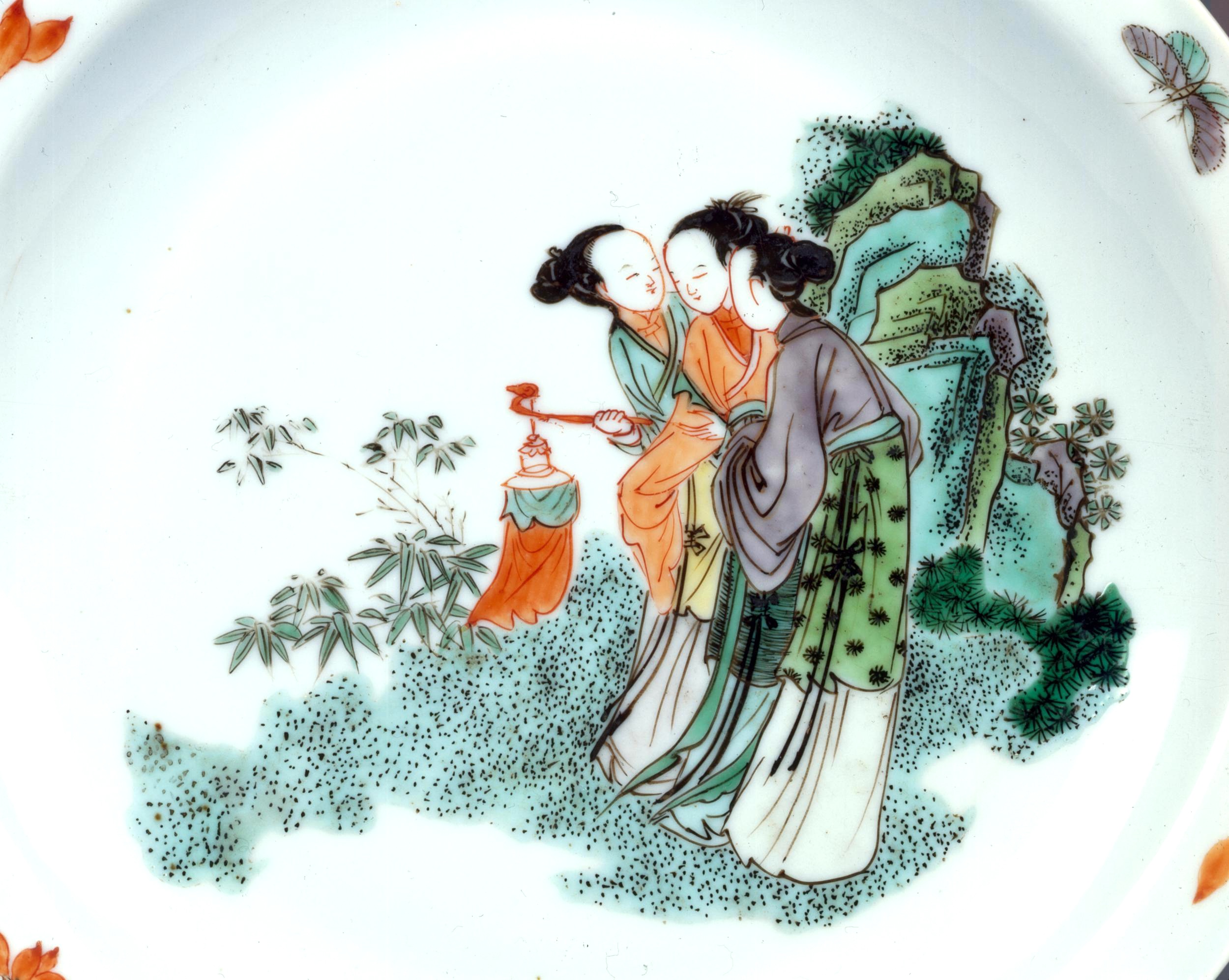 Detail of a Famille Verte porcelain dish Detail of a Famille Verte porcelain dish