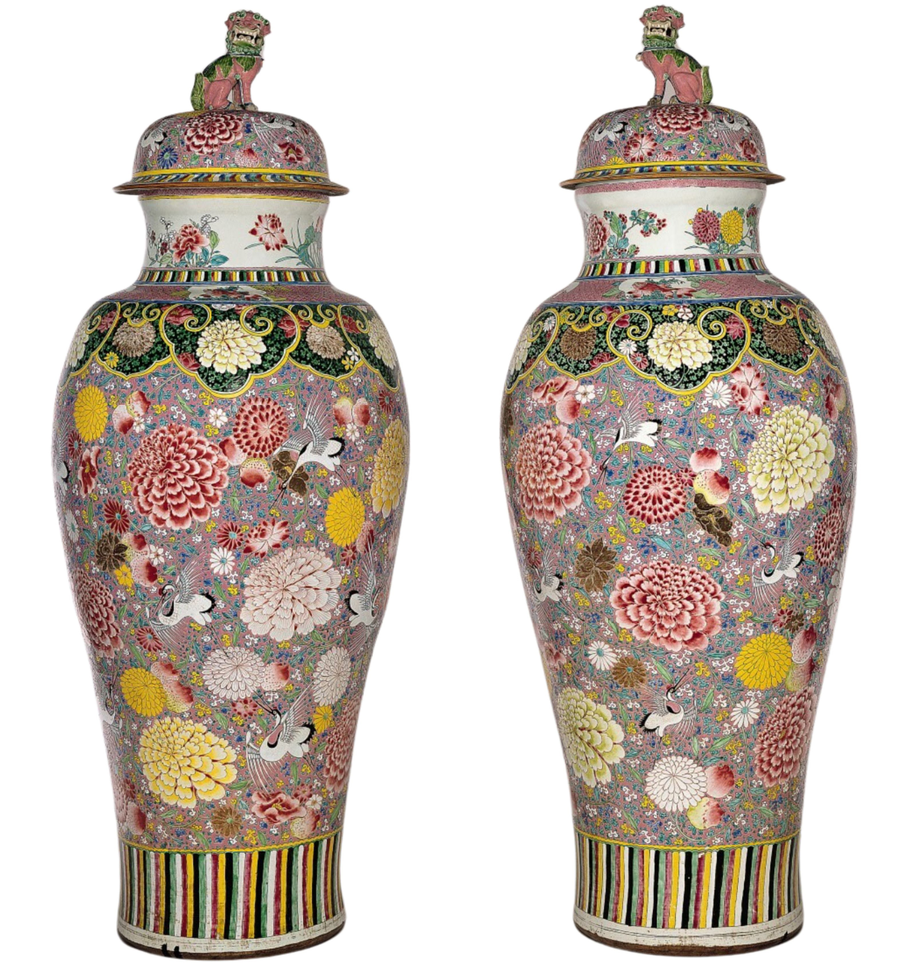 A pair of impressive covered baluster jars A pair of impressive covered baluster jars