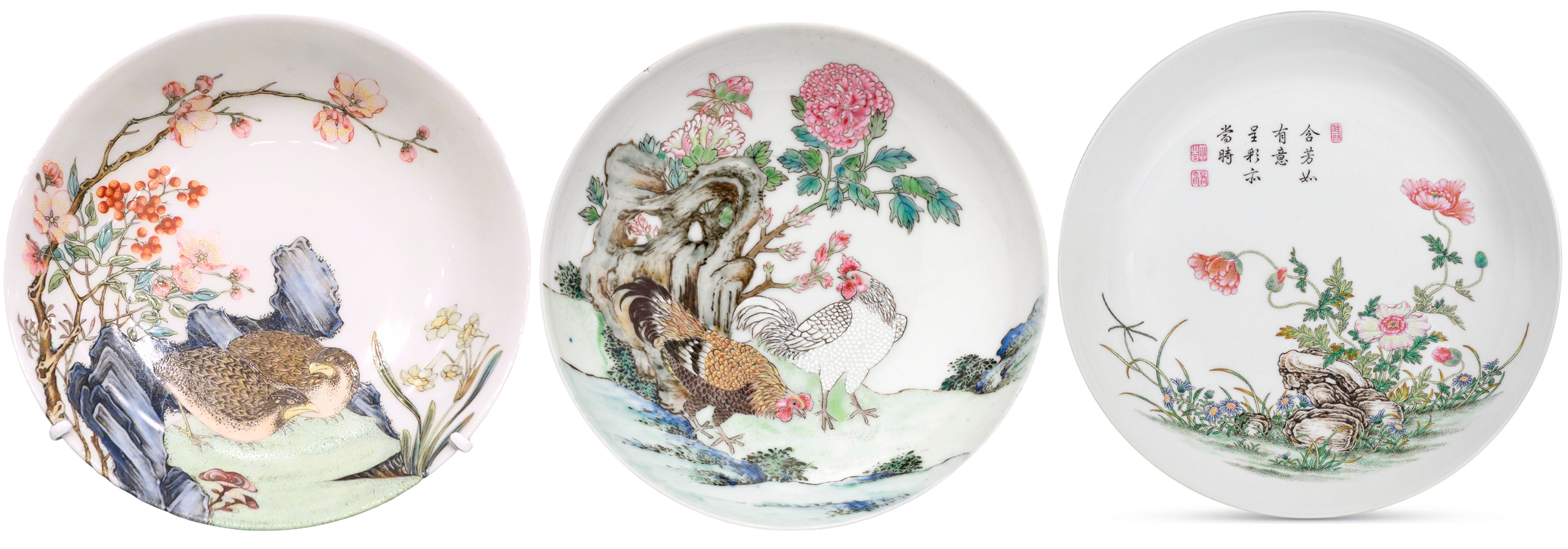 3 Famille Rose Dishes 2 3 Famille Rose Dishes 2