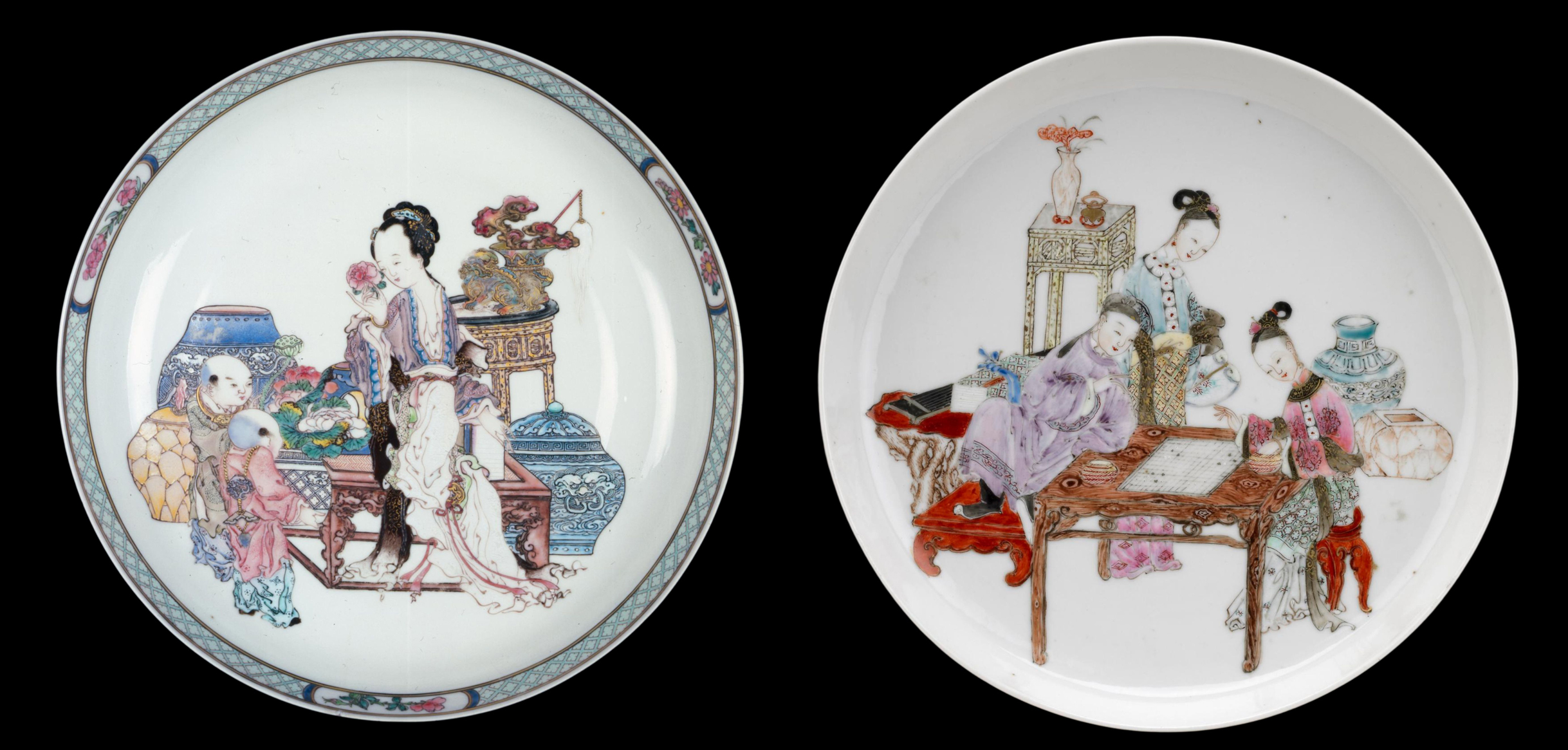 2 Famille Rose Figural Dishes 2 Famille Rose Figural Dishes