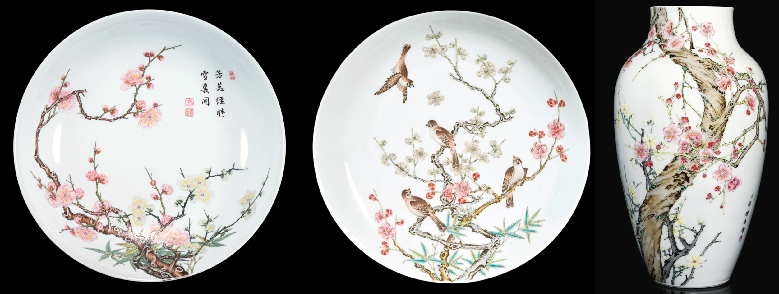 Famille Rose plum-tree pieces Famille Rose plum-tree pieces