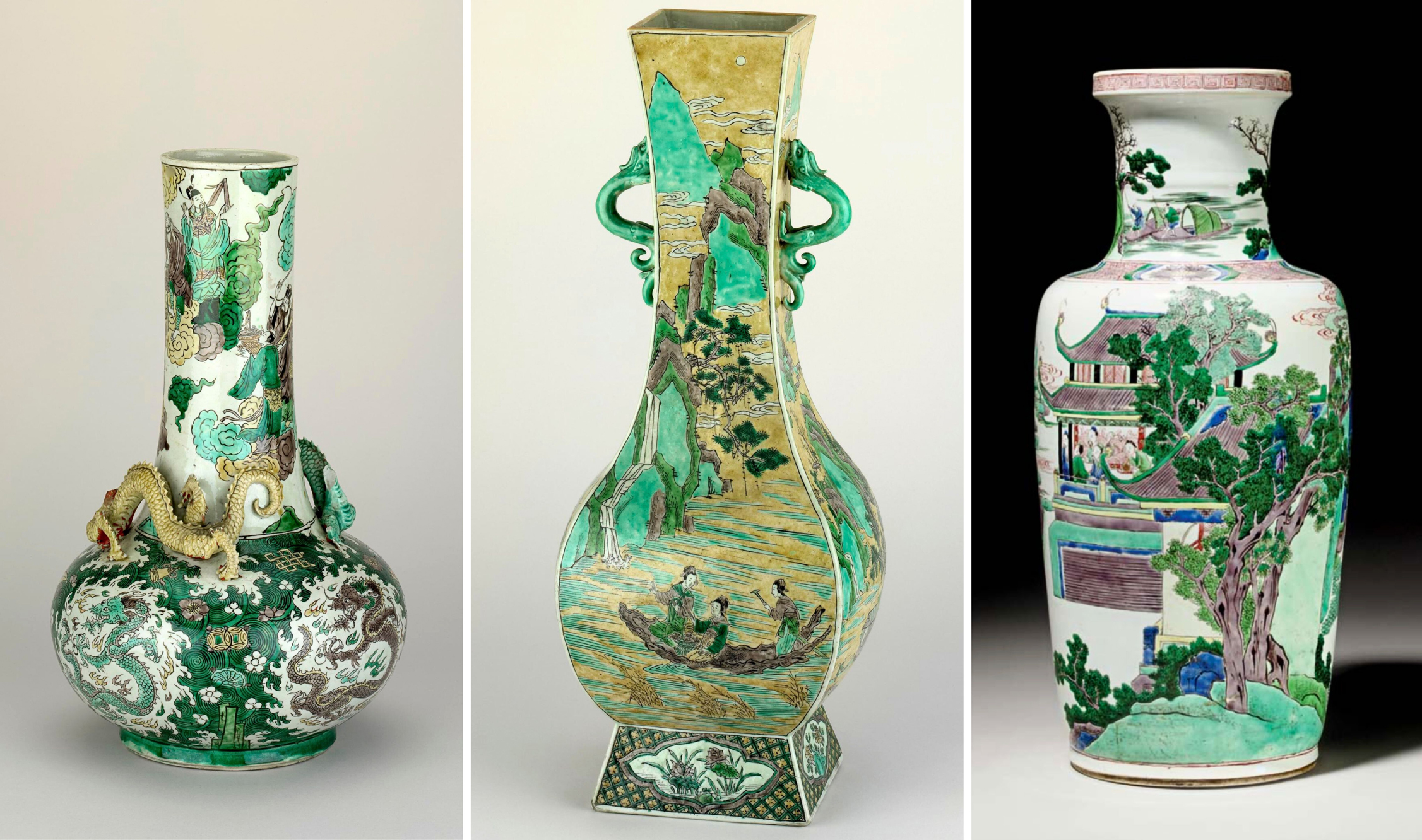 Three Famille Verte tall Vases Three Famille Verte tall Vases