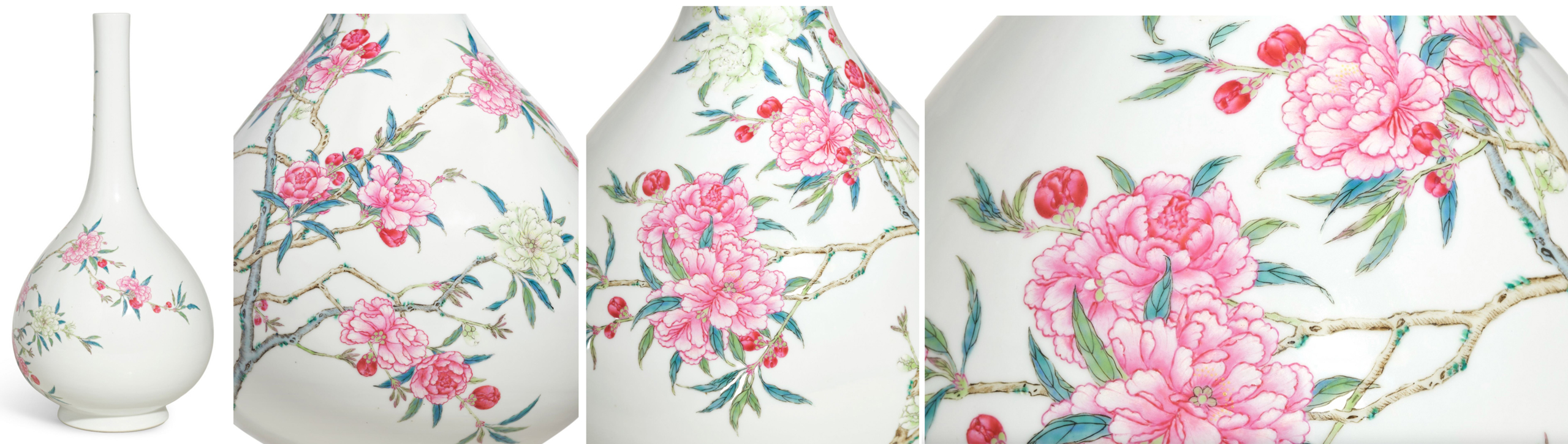 Superb Famille Rose peach-tree bottle vase Superb Famille Rose peach-tree bottle vase