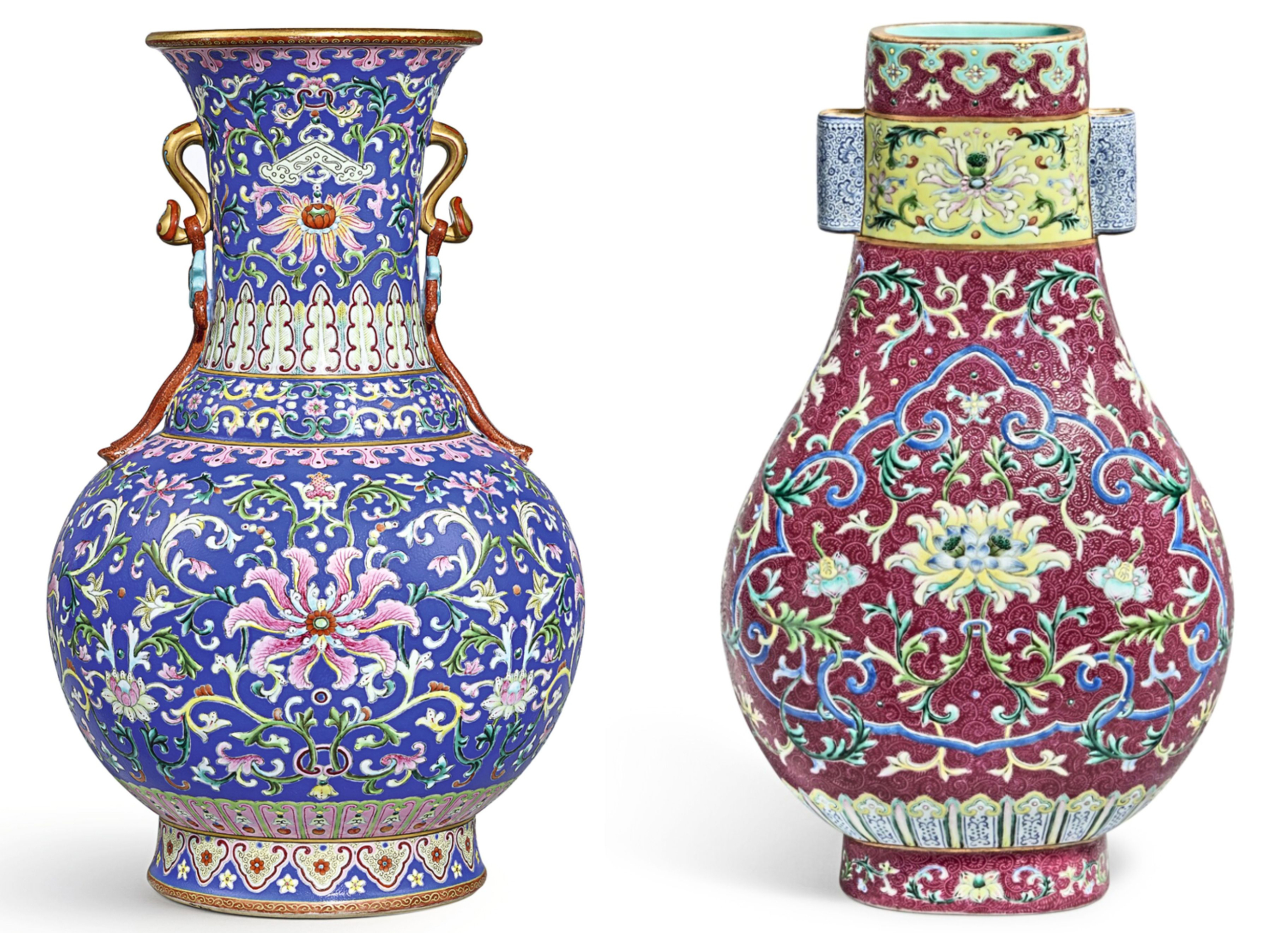 A pair of Yangcai colorful vases