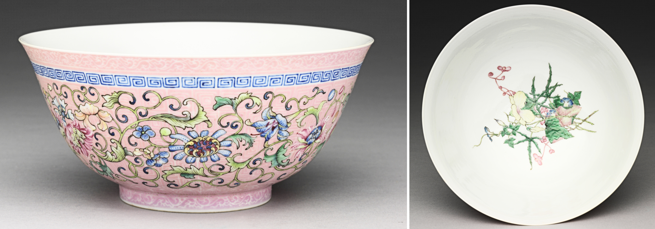 Falangcai Bowl on a carved pink ground