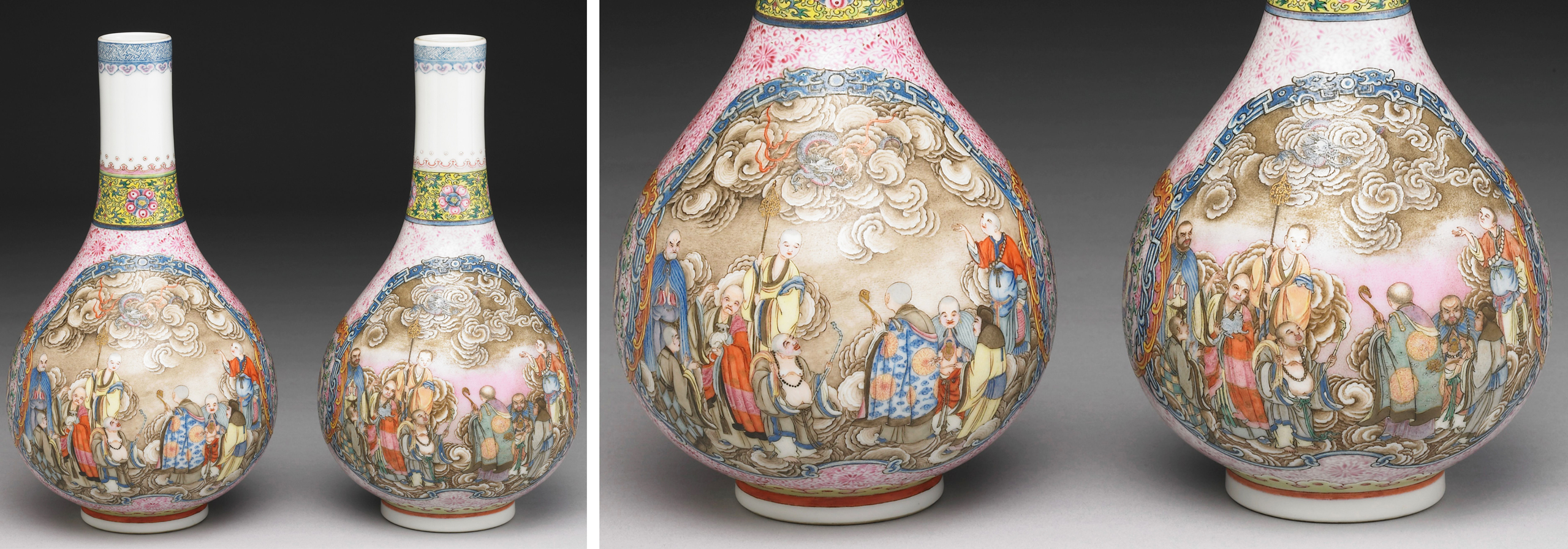 Gall-bladder-shaped vase with the "Eighteen Lohans " motif