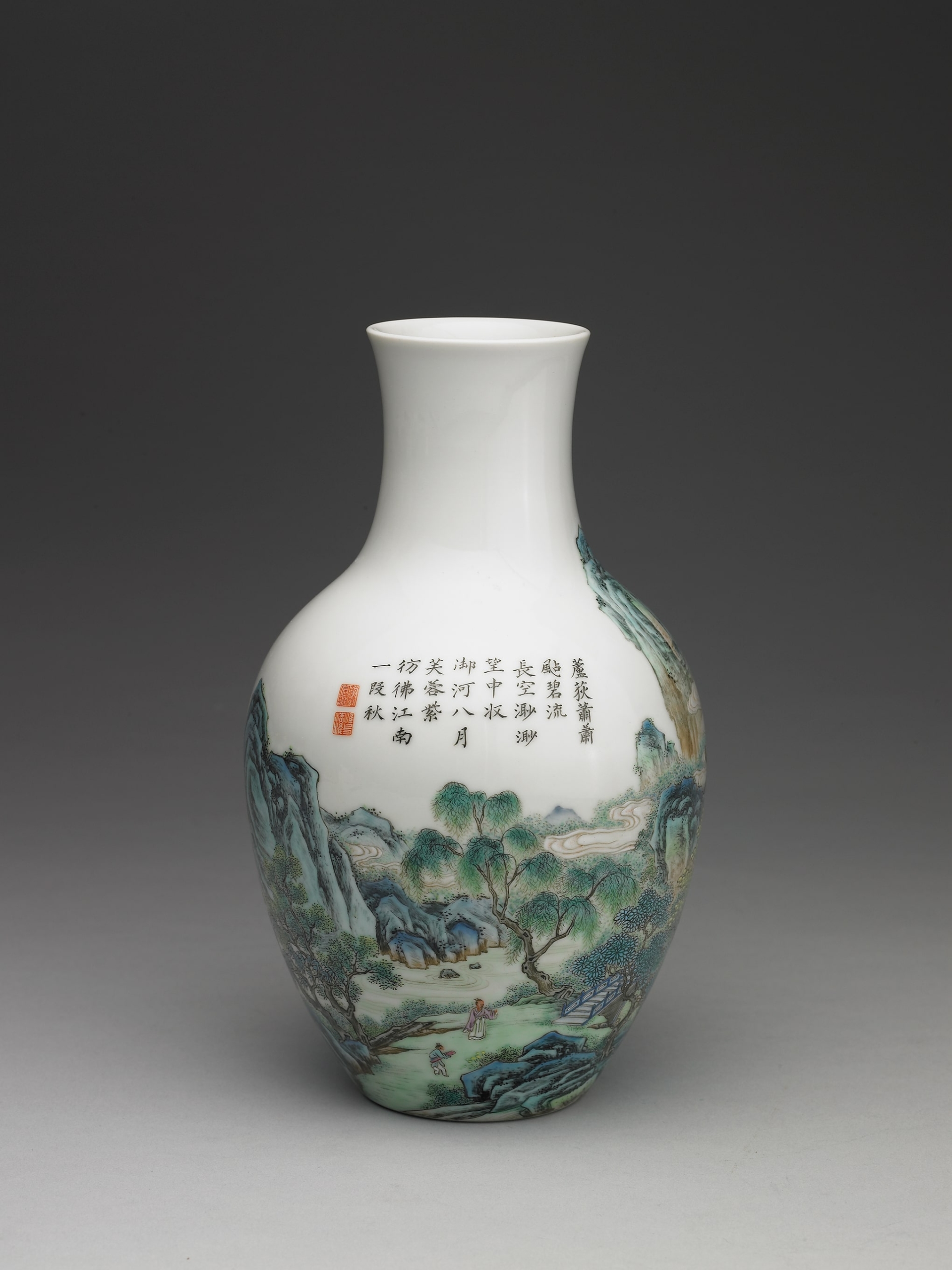 Yangcai Guanyin vase with landscape