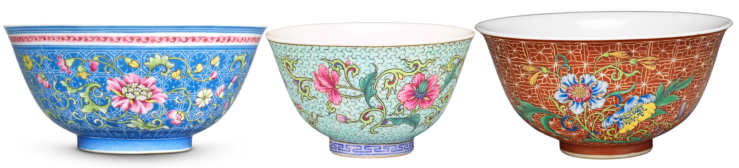 QIANLONG Falangcai sgraffito bowls