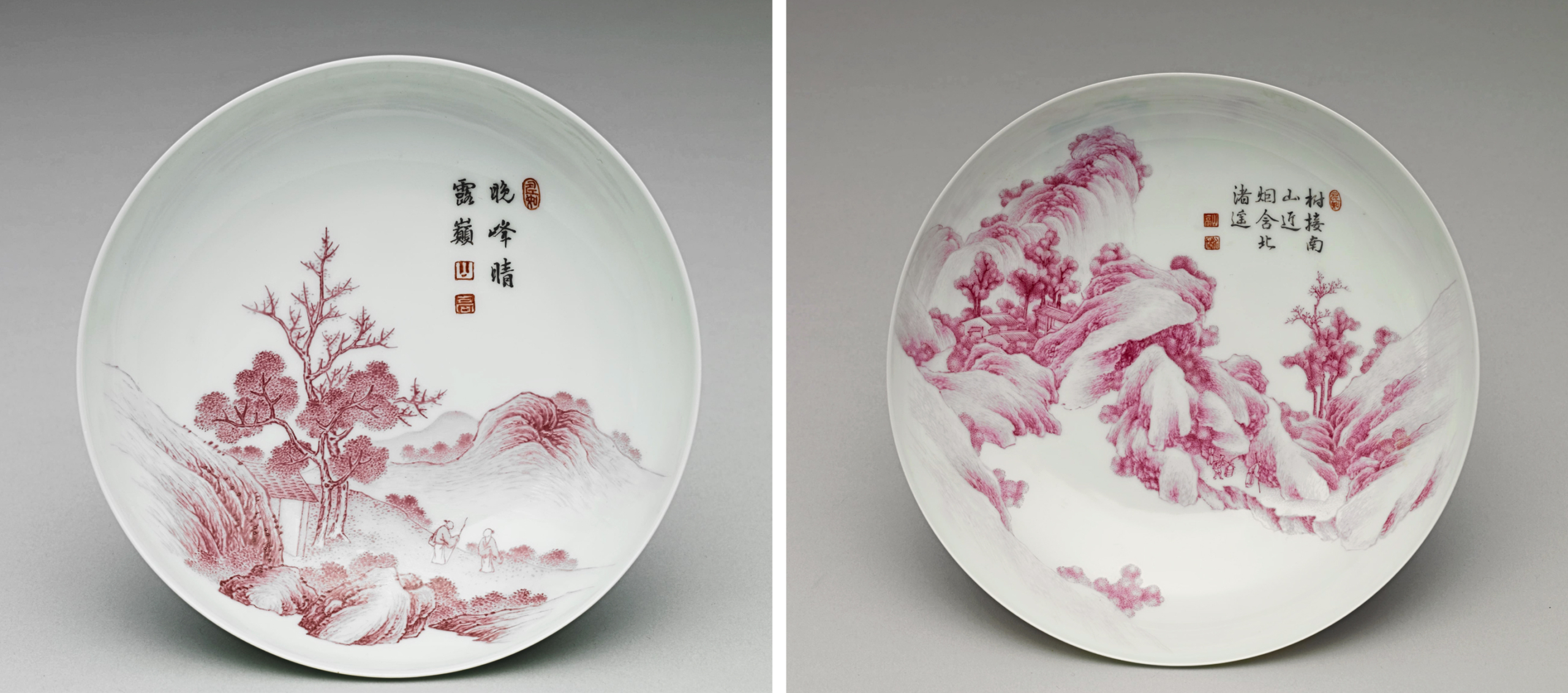 2 Falangcai Red Landscape Dishes