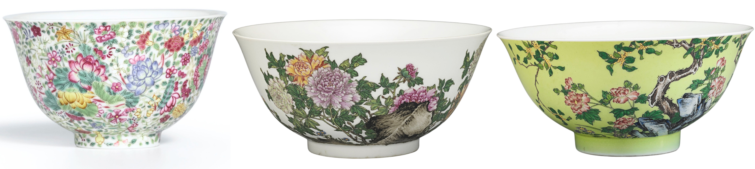 3 Falangcai bowls Yongzheng period 2