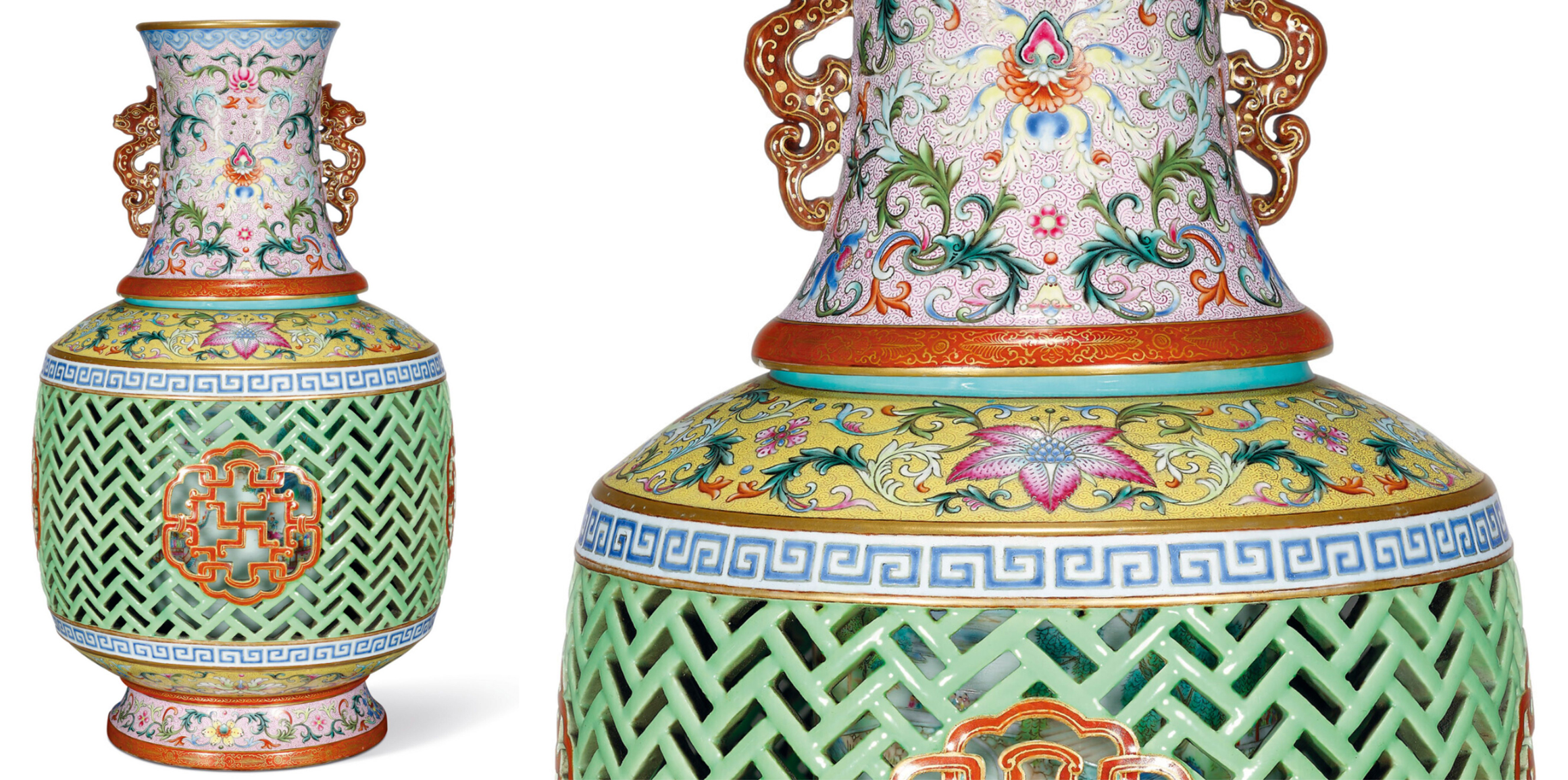 Yangcai Reticulated Rotating Dragon Boat Vase