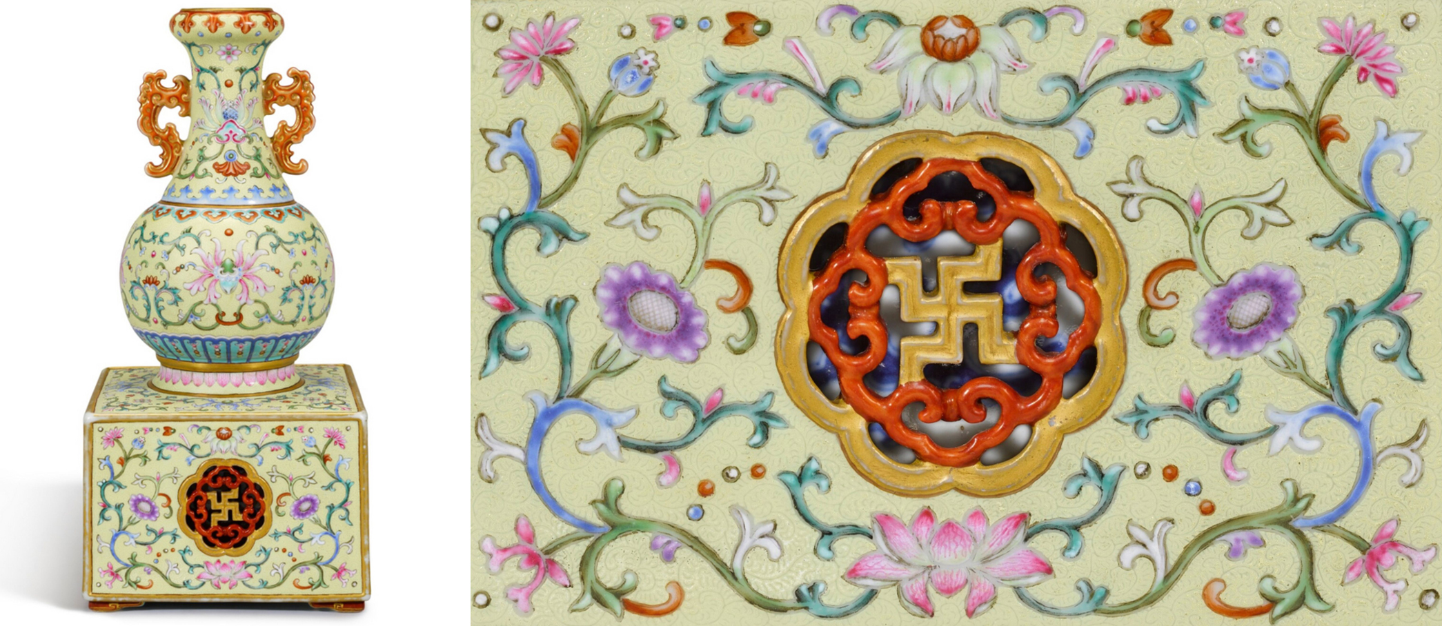 Yellow-ground Yangcai Reticulated Vase