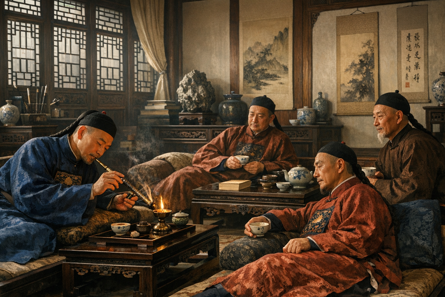 Rich Chinese people smoking opium Rich Chinese people smoking opium