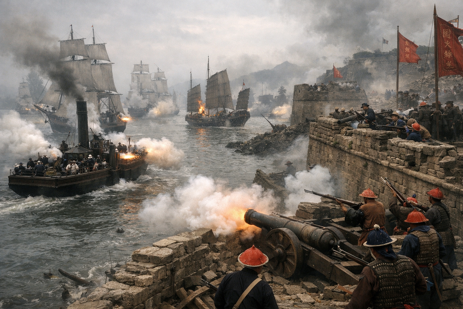 Scenes from the First Opium War recreated using AI. Scenes from the First Opium War recreated using AI.