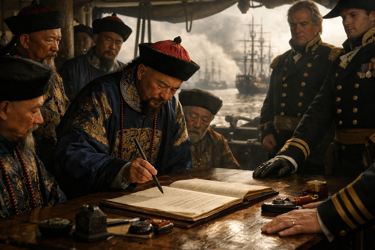 Signing of the Treaty of Nanking (1842). Signing of the Treaty of Nanking (1842).