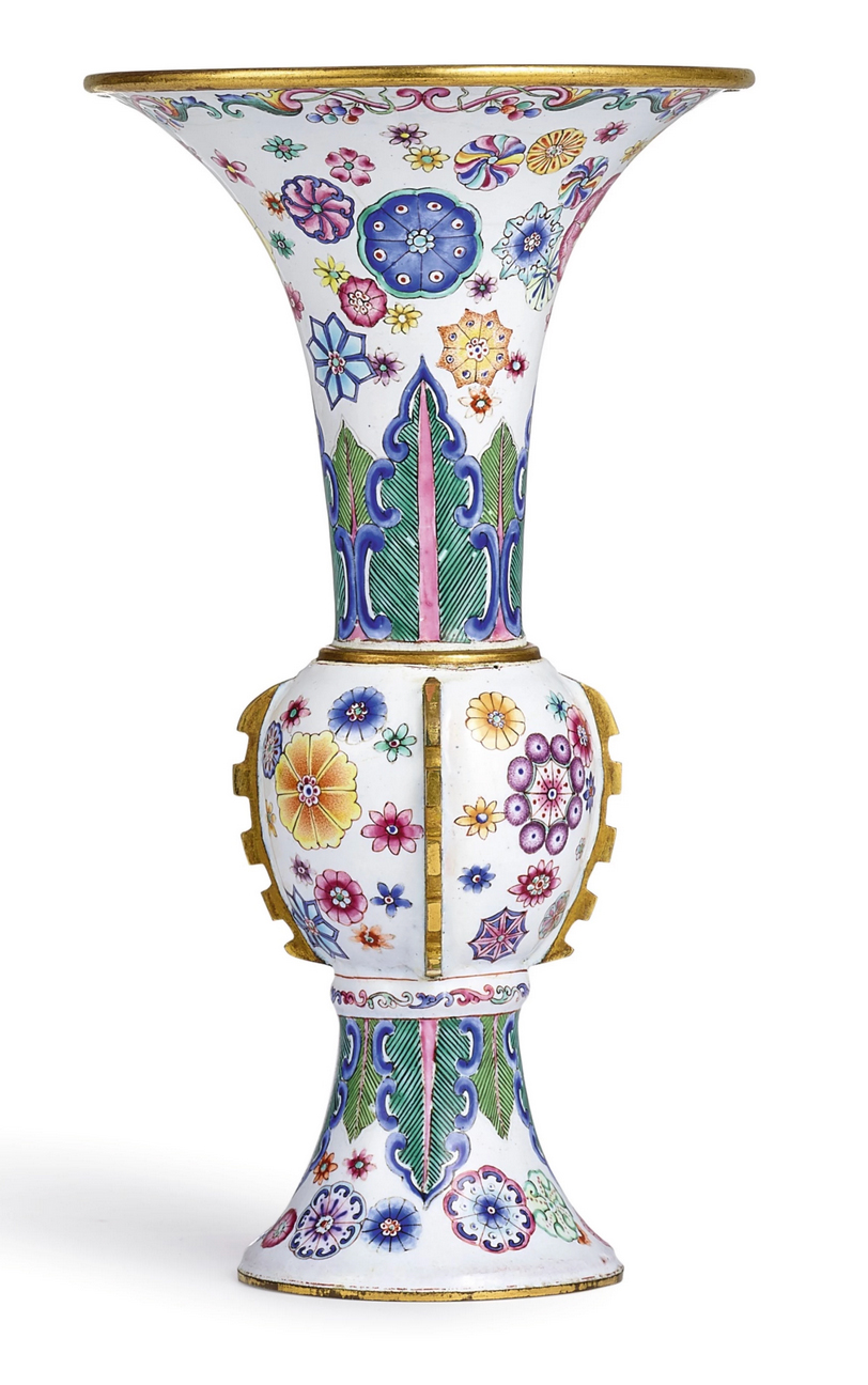 A rare imperial enamel 'flower ball' vase with gu mark. Date: Qianlong reign.